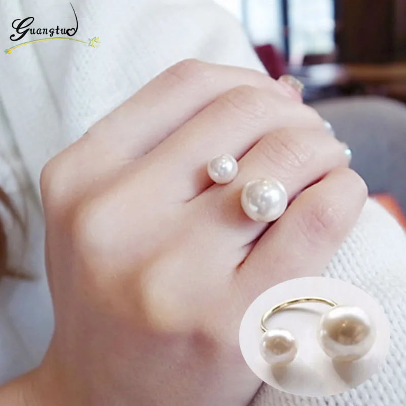 Classic Simulated Pearls Rings For Women Wedding & Engagement Jewelry Adjustable Anillos Finger Ring