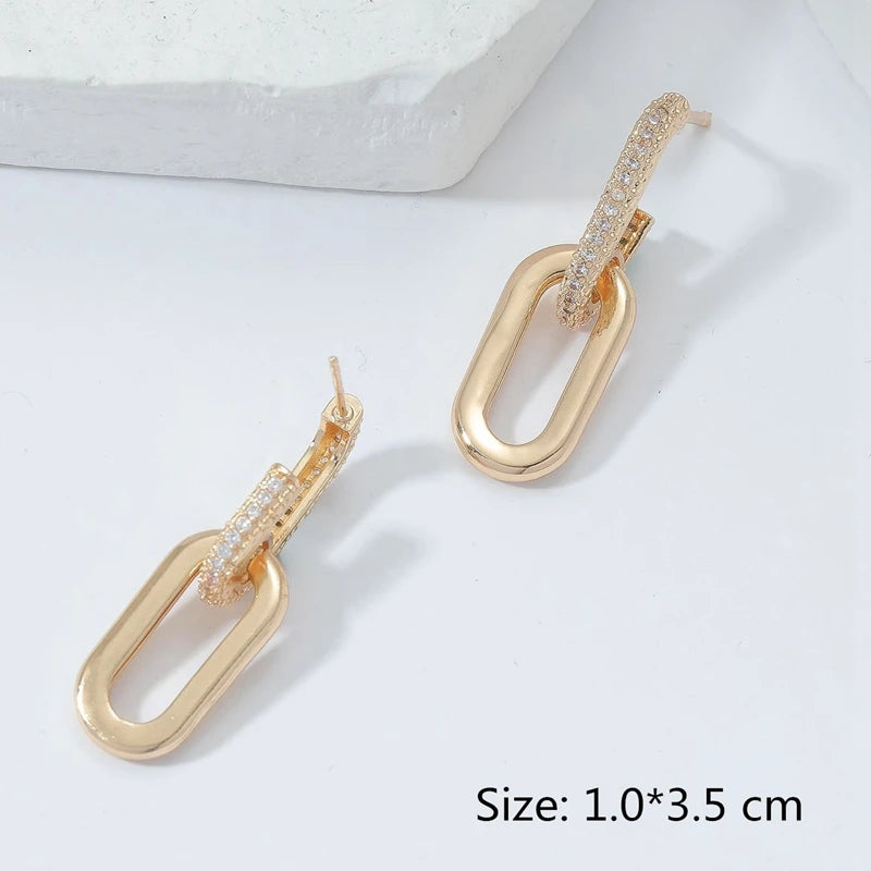 Fashion Statement Earring Retro Micro Inlaid Zircon Geometric Earrings Paper Clip Link Earring Pendant Jewelry Accessories