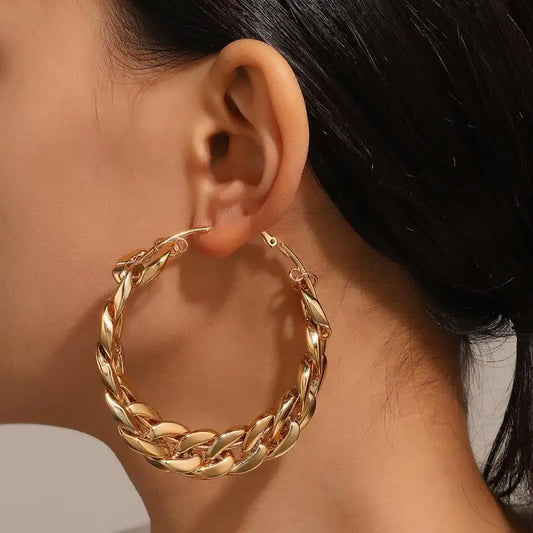 Exaggerated Round Thick Chain Hoop Earrings for Women Big Geometric Statement Punk Personality Hanging Earrings Cool Jewelry