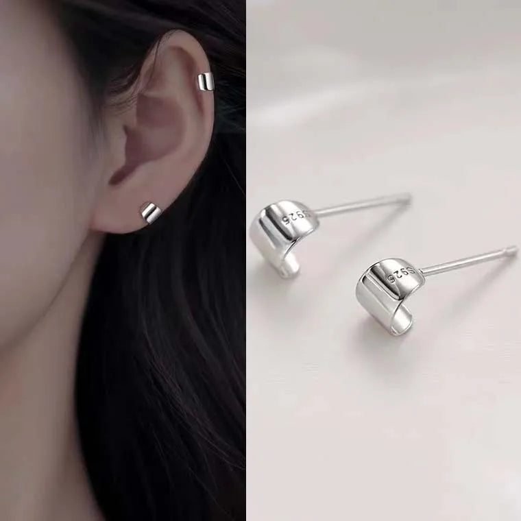 Creative Geometric Paper Clip U Shape Ear Buckle Hoops with Thread Geometric Hollow Drop Statement Earrings for Women