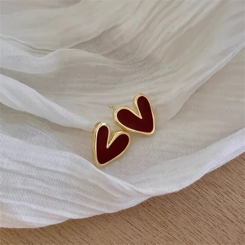 Cute Red Heart Stud Earrings For Women Luxury Temperament Wedding Party Romantic Earring Jewelry Accessories Girlfriend Gift