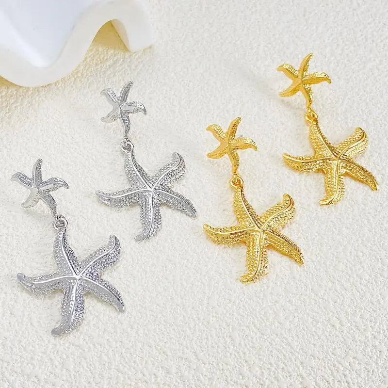 Exaggerated Boho Large Metal Starfish Stud Earrings for Women Ladies Trendy Summer Gold Color Earrings Fashion Jewelry New