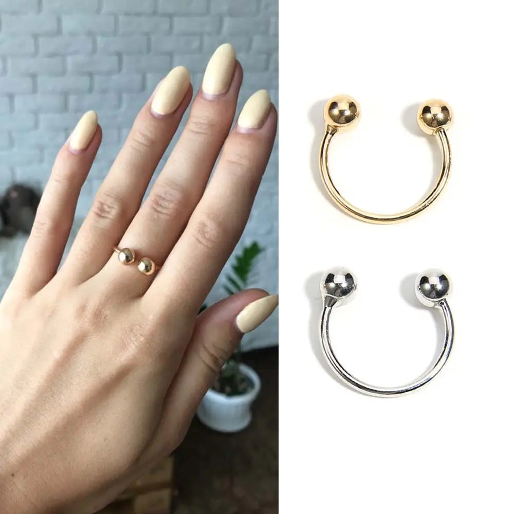 Party Punk Fashion Open Knuckle Silver Copper Double Ball Male Copper Ring Jewelry Joint Ring Unisex Rings