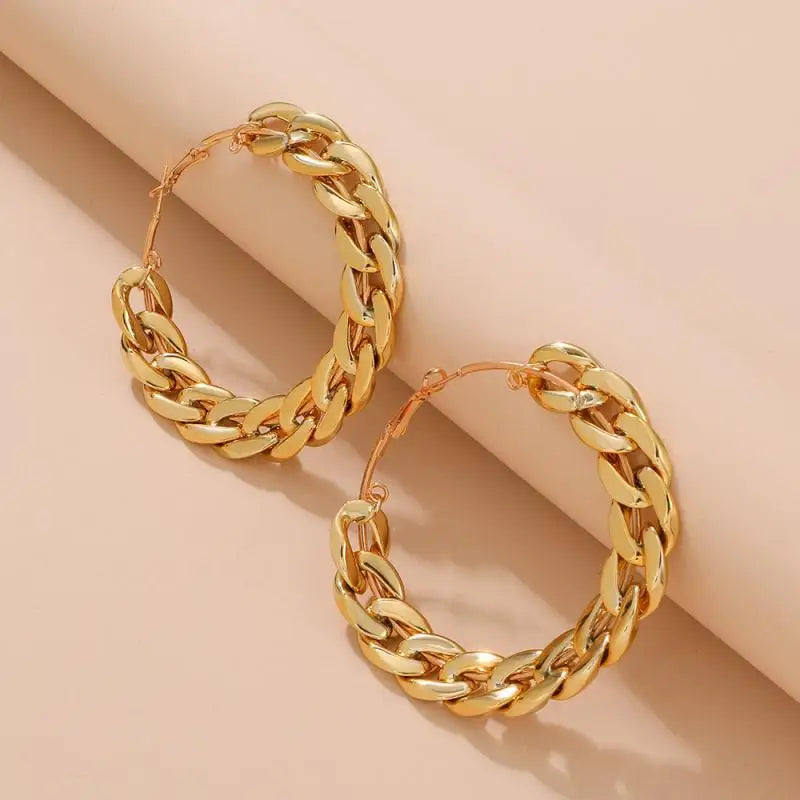 Exaggerated Round Thick Chain Hoop Earrings for Women Big Geometric Statement Punk Personality Hanging Earrings Cool Jewelry