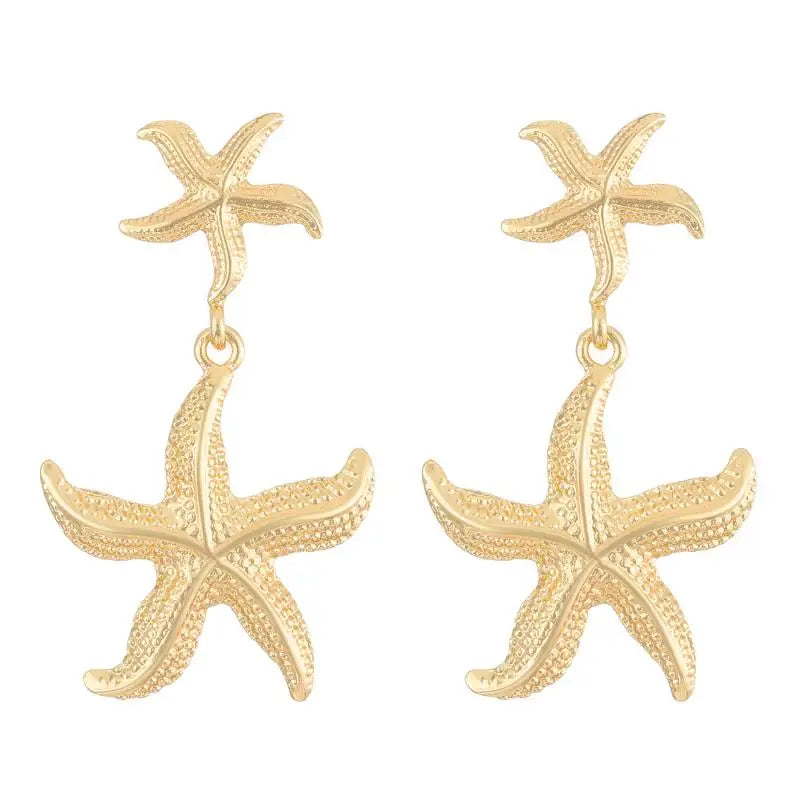 Exaggerated Boho Large Metal Starfish Stud Earrings for Women Ladies Trendy Summer Gold Color Earrings Fashion Jewelry New