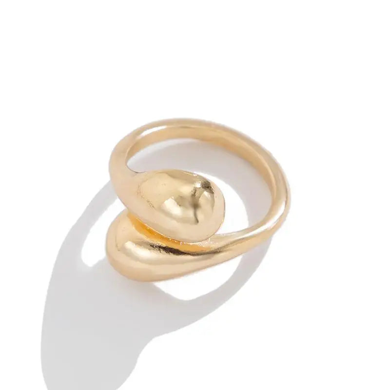 Vintage Gold Plated Glossy Double Water Drop Alloy Rings