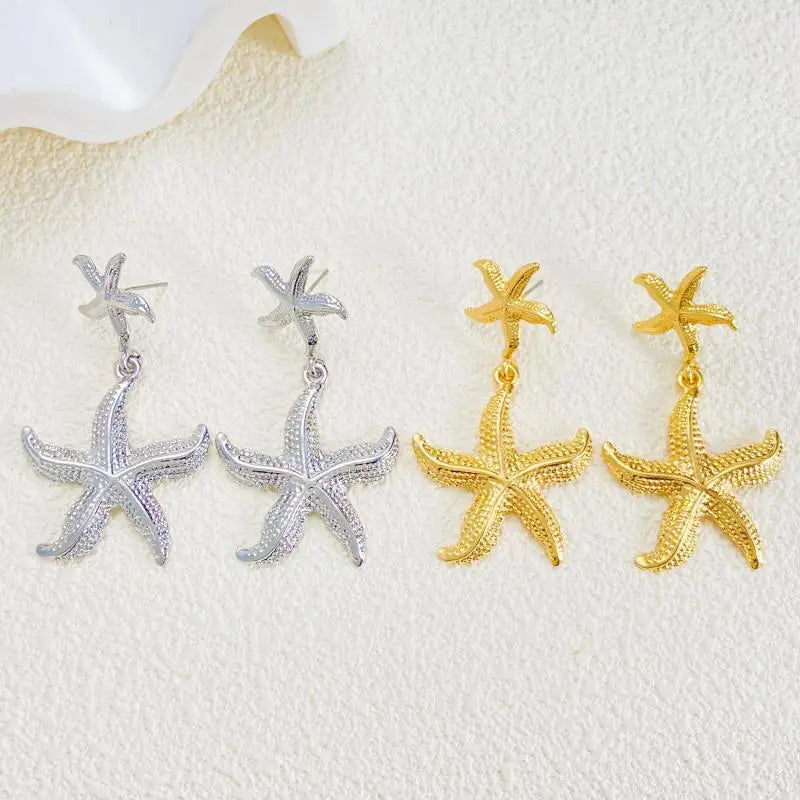 Exaggerated Boho Large Metal Starfish Stud Earrings for Women Ladies Trendy Summer Gold Color Earrings Fashion Jewelry New