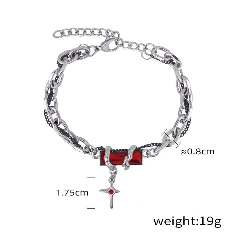 Punk Vintage Red Zircon Star Chain Bracelet