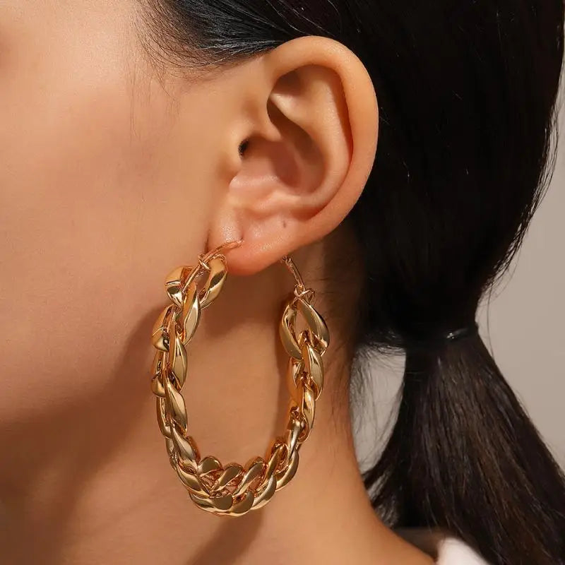 Exaggerated Round Thick Chain Hoop Earrings for Women Big Geometric Statement Punk Personality Hanging Earrings Cool Jewelry