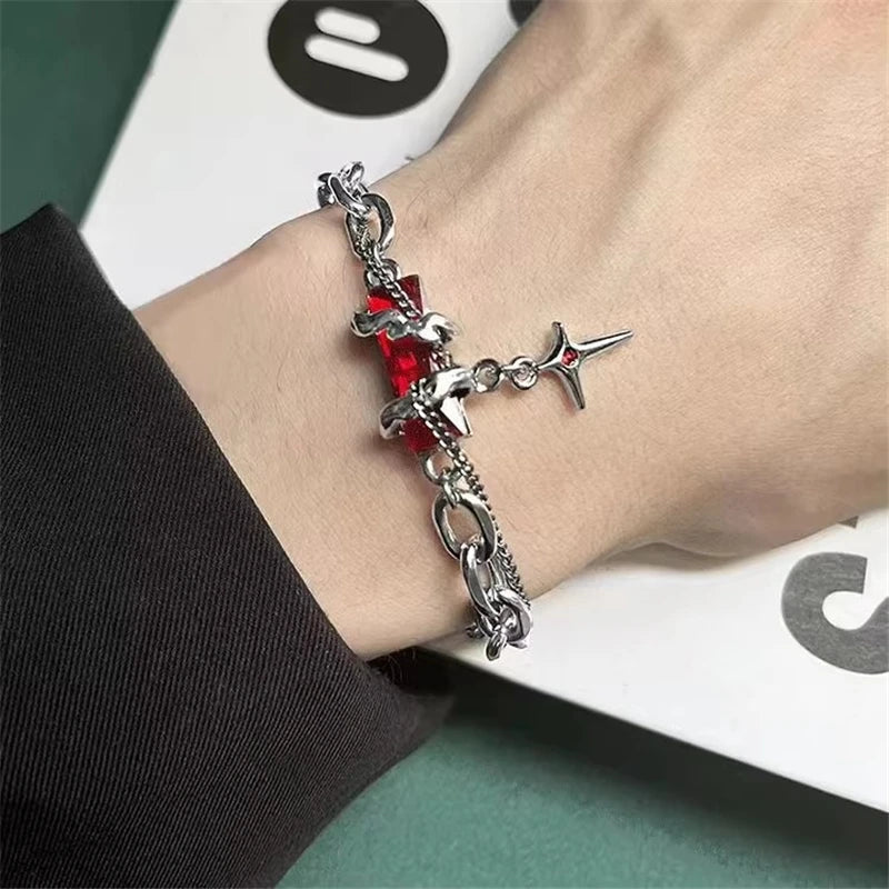 Punk Vintage Red Zircon Star Chain Bracelet