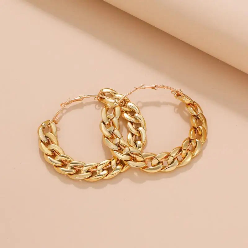 Exaggerated Round Thick Chain Hoop Earrings for Women Big Geometric Statement Punk Personality Hanging Earrings Cool Jewelry