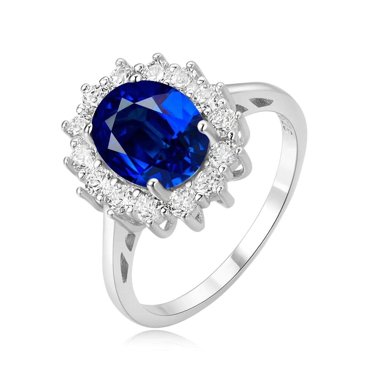 Potiy Halo Rings for Women Created Blue Sapphire Nano Emerald Red Ruby Princess Diana