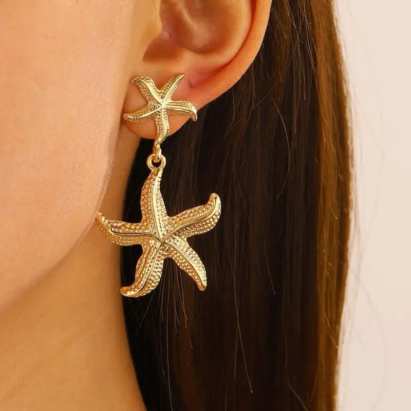 Exaggerated Boho Large Metal Starfish Stud Earrings for Women Ladies Trendy Summer Gold Color Earrings Fashion Jewelry New