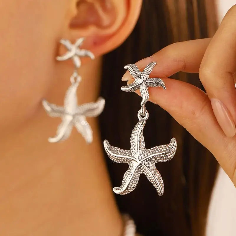 Exaggerated Boho Large Metal Starfish Stud Earrings for Women Ladies Trendy Summer Gold Color Earrings Fashion Jewelry New