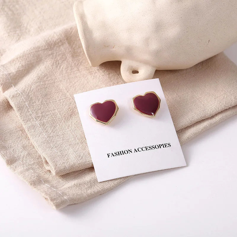 Cute Red Heart Stud Earrings For Women Luxury Temperament Wedding Party Romantic Earring Jewelry Accessories Girlfriend Gift