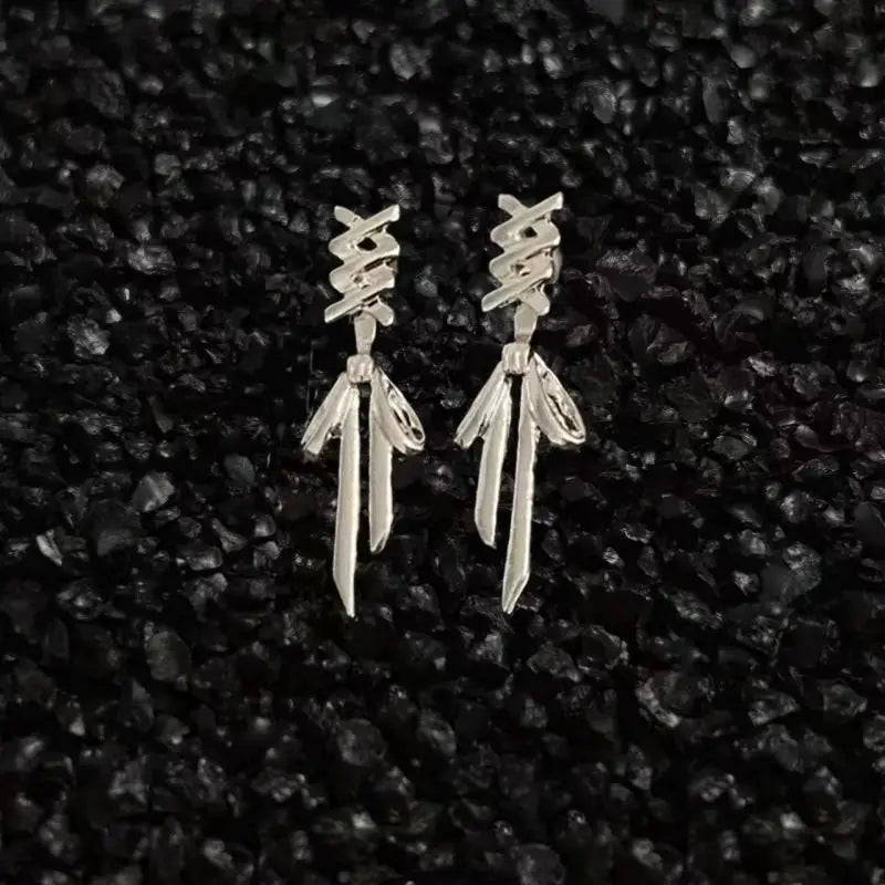 Gothic Accessories Punk Tie Bow Earrings Silver Color Cross Metal Tassel Cool Party Dangle Earring for Women Men Jewelry