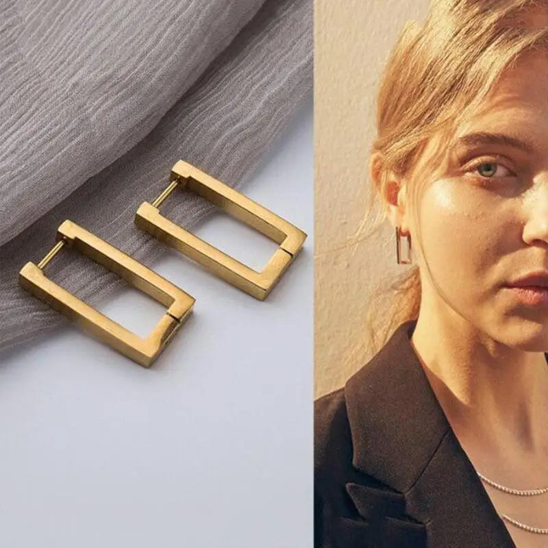 Creative Geometric Paper Clip U Shape Ear Buckle Hoops with Thread Geometric Hollow Drop Statement Earrings for Women