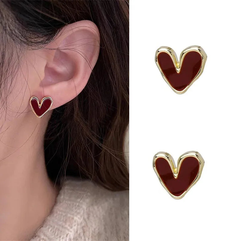 Cute Red Heart Stud Earrings For Women Luxury Temperament Wedding Party Romantic Earring Jewelry Accessories Girlfriend Gift