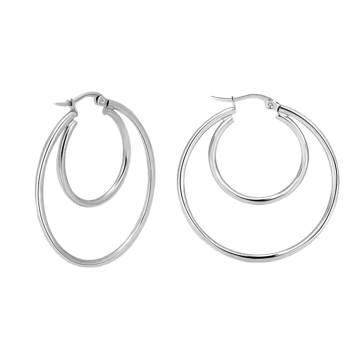 2Pc Stainless Steel Exaggerated Round Bead Hoop Earring Women Men Smooth Design Vintage Double Rings Earring Personality Jewelry