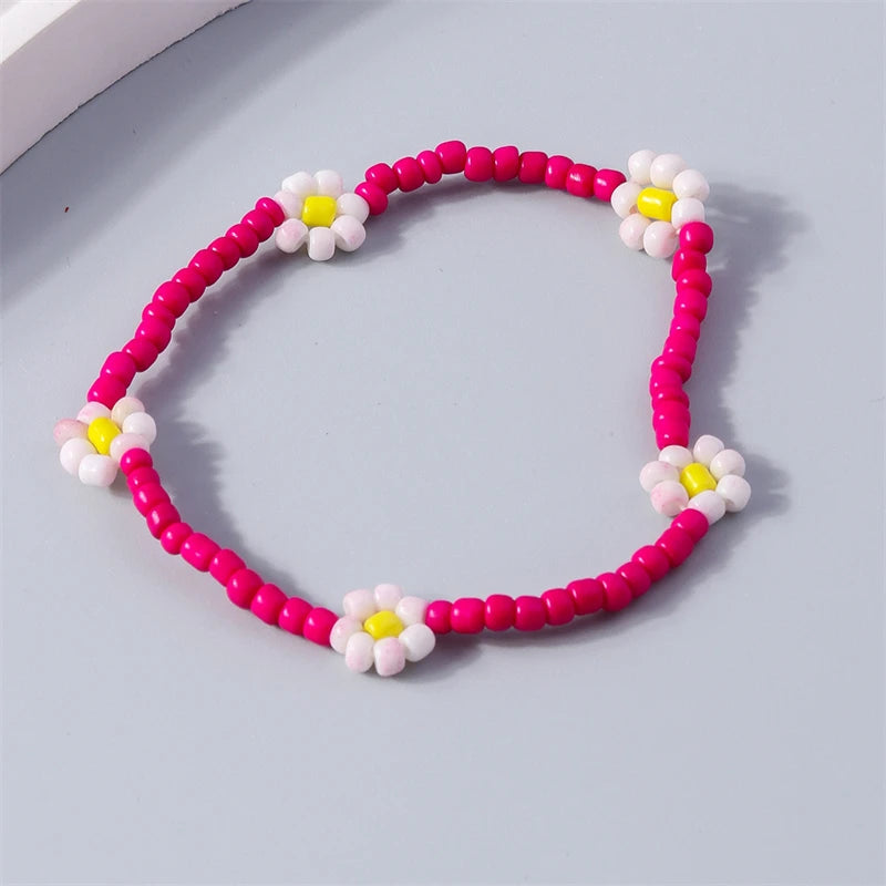 Bohemia Handmade Beaded Bracelets for Women Cute Flower Charms Beads Bracelets Girls Party Holiday Jewelry Decoration