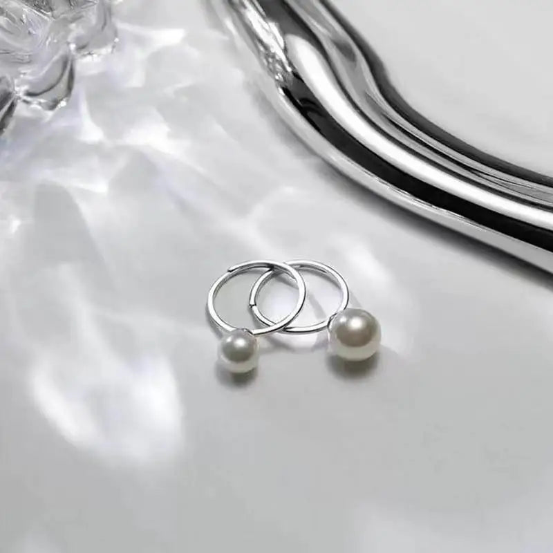 White Grey Pearls Adjustable Opening Ring Women Light Luxury Stitching Index Finger Ring Wedding Unusual Jewelry