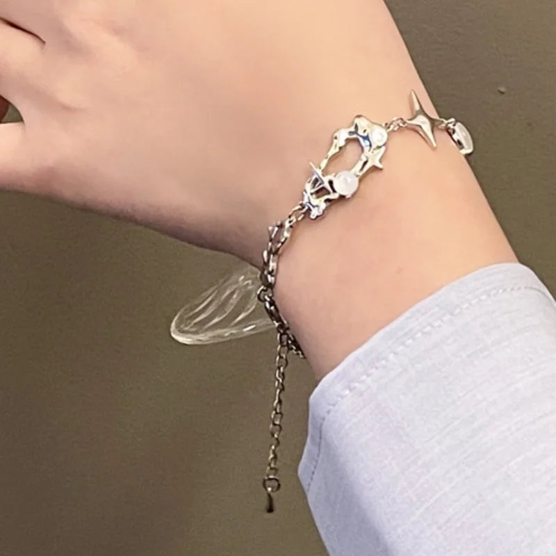 Irregular Hollow Four Pointed Star Design Bracelet