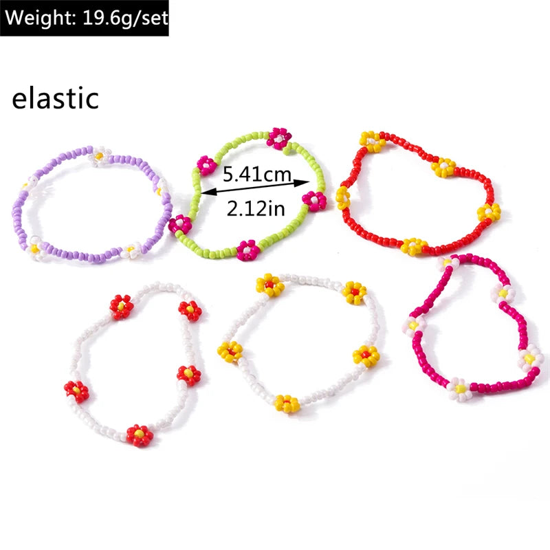 Bohemia Handmade Beaded Bracelets for Women Cute Flower Charms Beads Bracelets Girls Party Holiday Jewelry Decoration