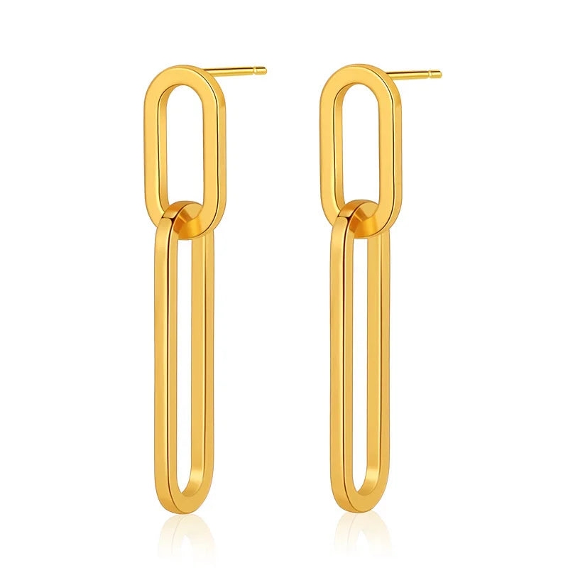 Creative Geometric Paper Clip U Shape Ear Buckle Hoops with Thread Geometric Hollow Drop Statement Earrings for Women