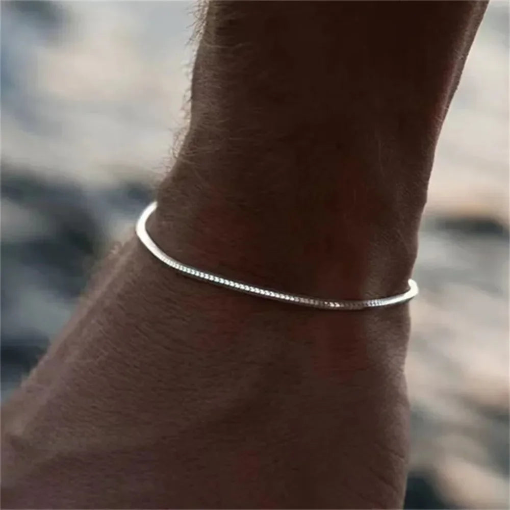 Bracelet Men Stainless Steel Gold Silver Color Square Pendant Bracelet Gift Trendy Jewelry Accessories