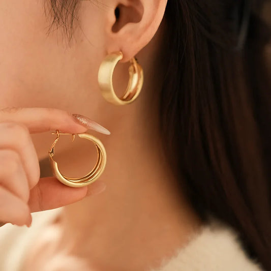 Vintage Matte Brushed Circle Hoop Earrings for Women Fashion Gold Color Circle Round Glossy Huggie Earrings Jewelry Gifts