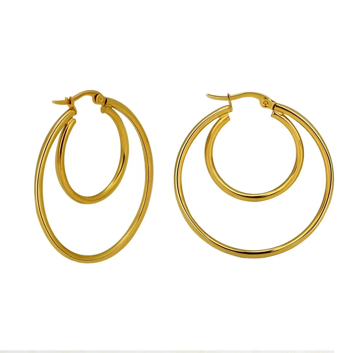 2Pc Stainless Steel Exaggerated Round Bead Hoop Earring Women Men Smooth Design Vintage Double Rings Earring Personality Jewelry