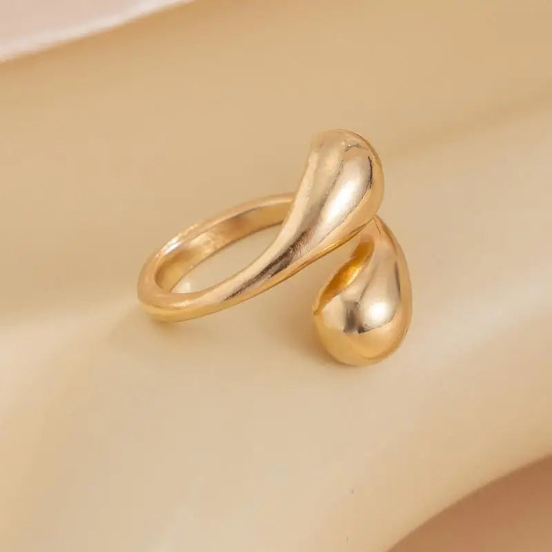 Vintage Gold Plated Glossy Double Water Drop Alloy Rings