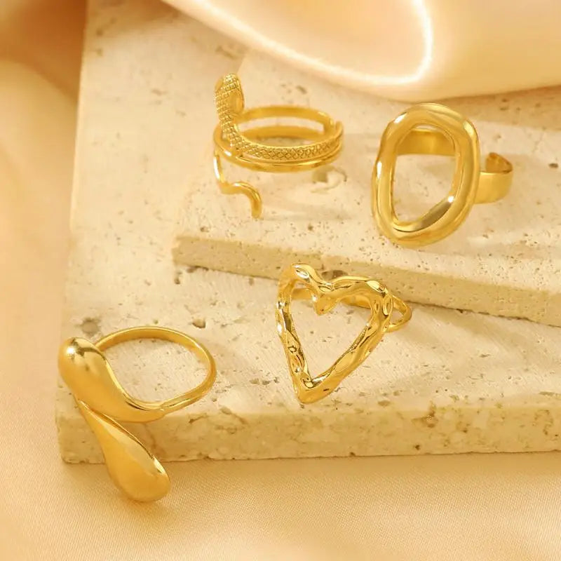 Stainless Steel Hollow Heart Snake Open Rings for Women Men Gold Color Waterproof Hollow Heart Circle Ring Party Jewelry Gift