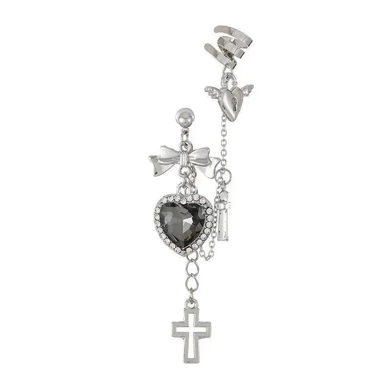 Cross Chain Black Crystal Heart Earrings Women