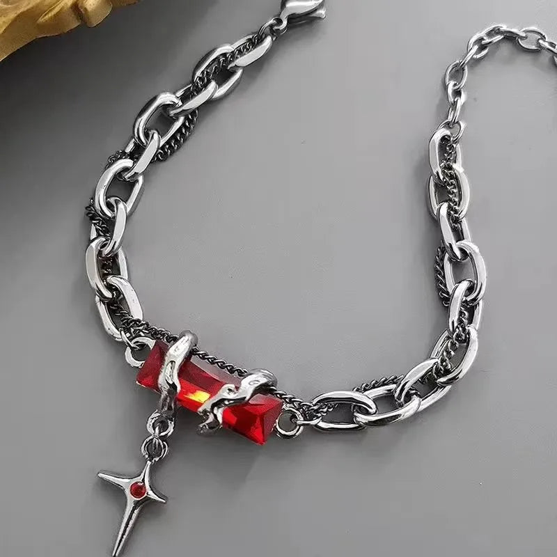 Punk Vintage Red Zircon Star Chain Bracelet